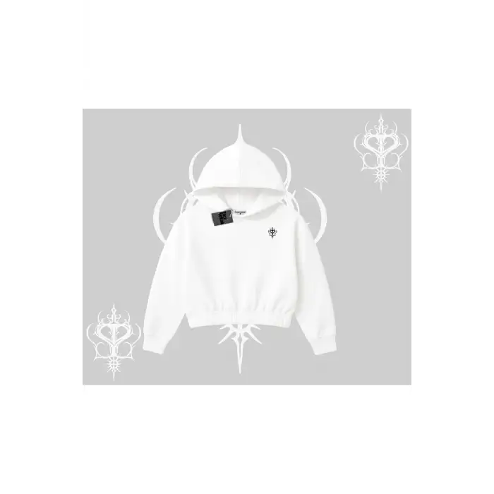 Beyaz Crop Kapşonlu Sweatshirt Özel logolu