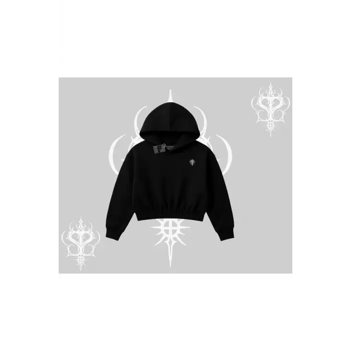 Beyaz Crop Kapşonlu Sweatshirt Özel logolu