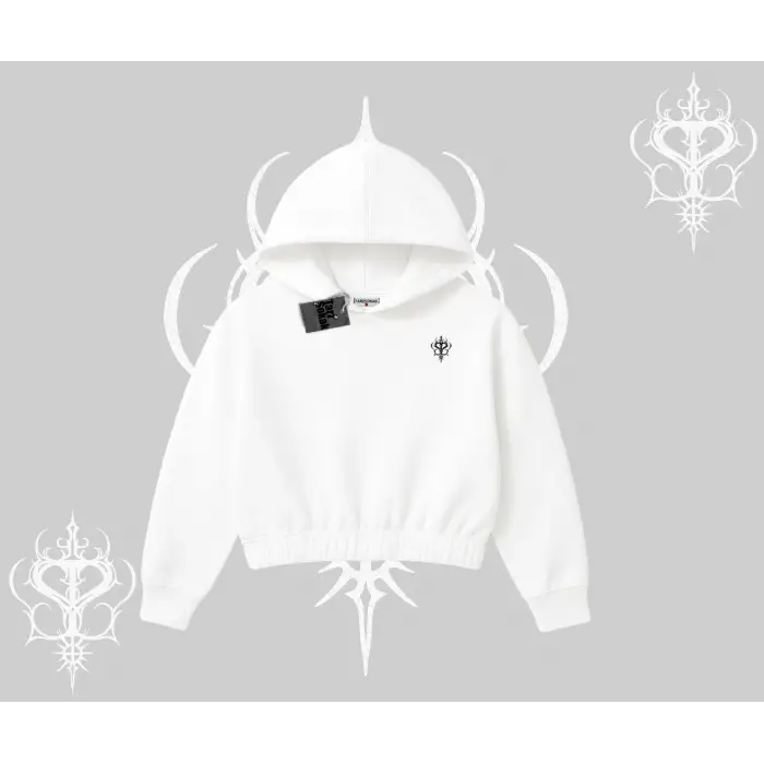 Beyaz Crop Kapşonlu Sweatshirt Özel logolu