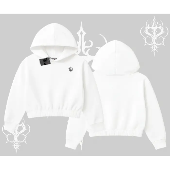 Beyaz Crop Kapşonlu Sweatshirt Özel logolu