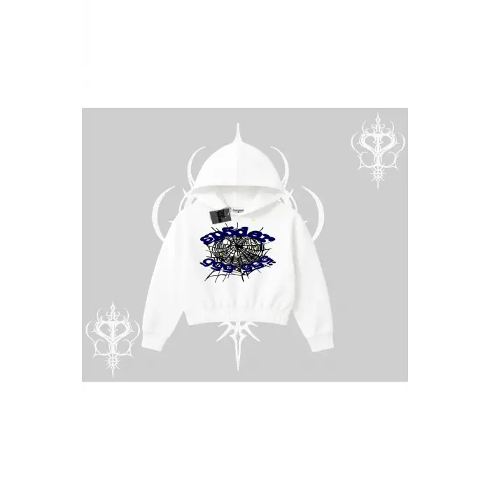 Beyaz Crop Kapşonlu Sweatshirt Sp55der