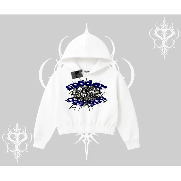 Beyaz Crop Kapşonlu Sweatshirt Sp55der
