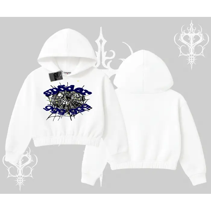 Beyaz Crop Kapşonlu Sweatshirt Sp55der