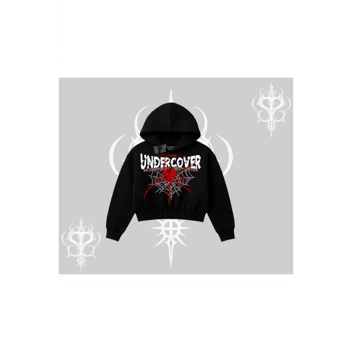 Beyaz Crop Kapşonlu Sweatshirt Spider Undercover