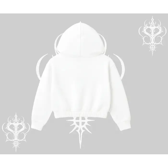Beyaz Crop Kapşonlu Sweatshirt Spider Undercover