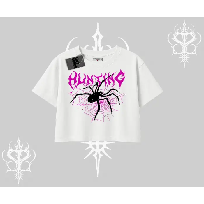 Beyaz Crop Tişört Autumn Spider