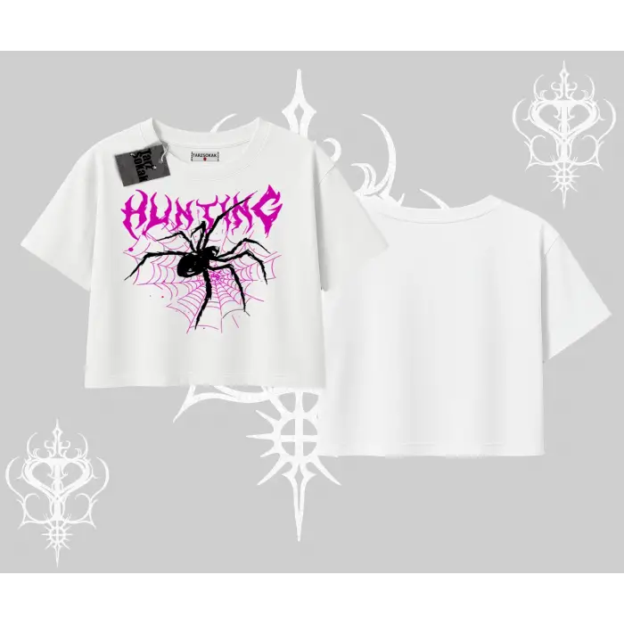 Beyaz Crop Tişört Autumn Spider