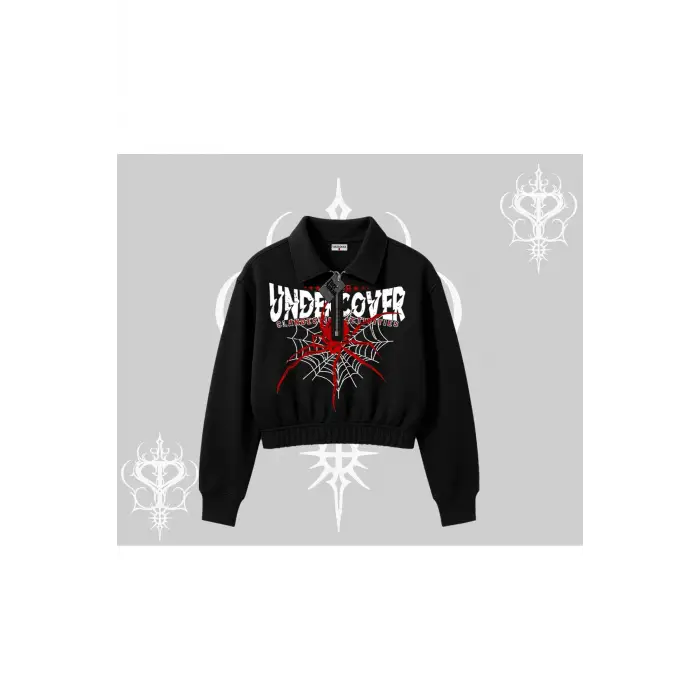 Beyaz Crop Yarım Fermuarlı Sweatshirt Spider Undercover