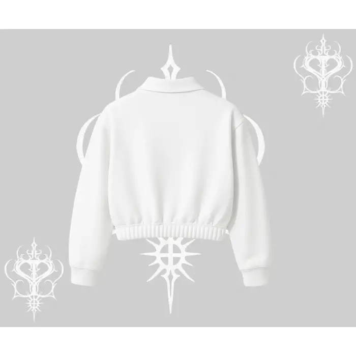 Beyaz Crop Yarım Fermuarlı Sweatshirt Spider Undercover