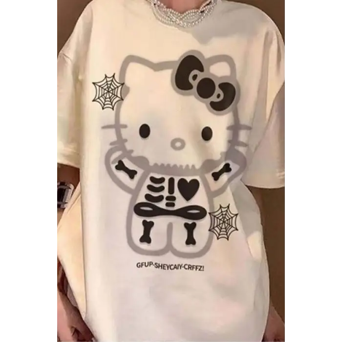 Beyaz Hello Kitty Spooky Skeleton Unisex