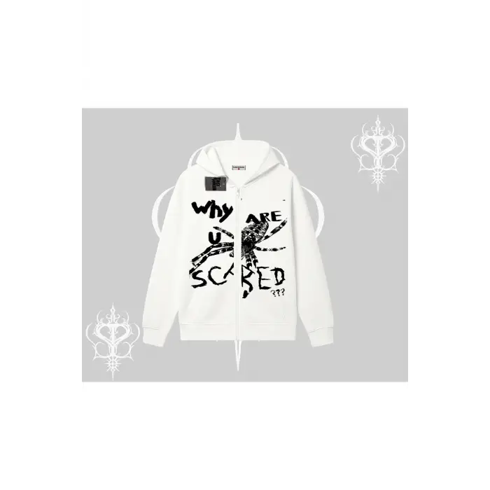Beyaz Hırka Sweatshirt Why are u Scared