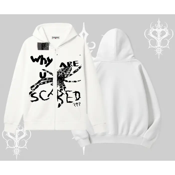 Beyaz Hırka Sweatshirt Why are u Scared