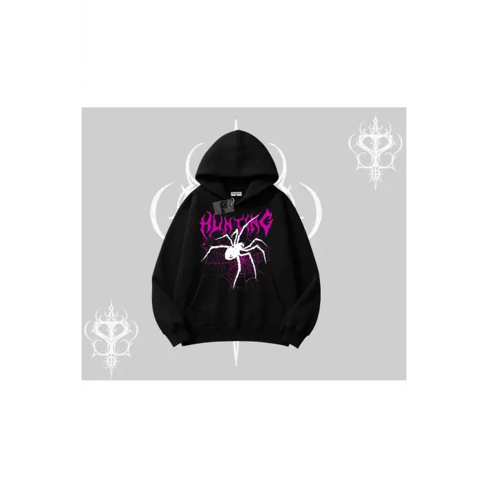 Beyaz Kapşonlu Sweatshirt Autumn Spider