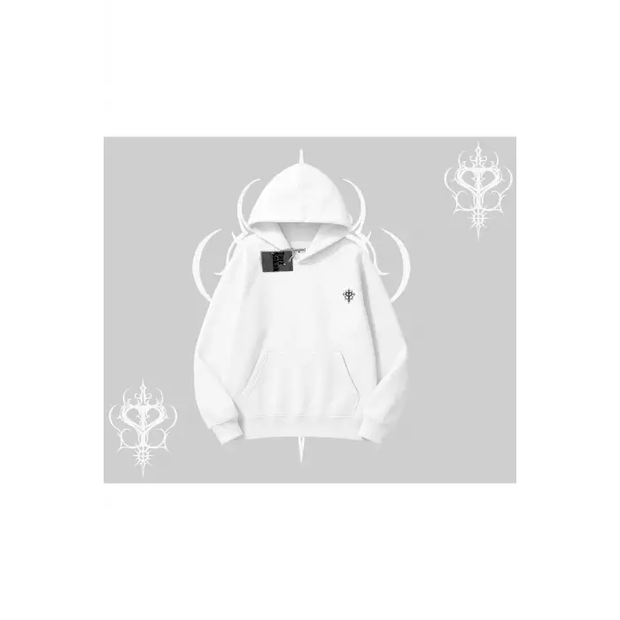Beyaz Kapşonlu Sweatshirt Özel logolu