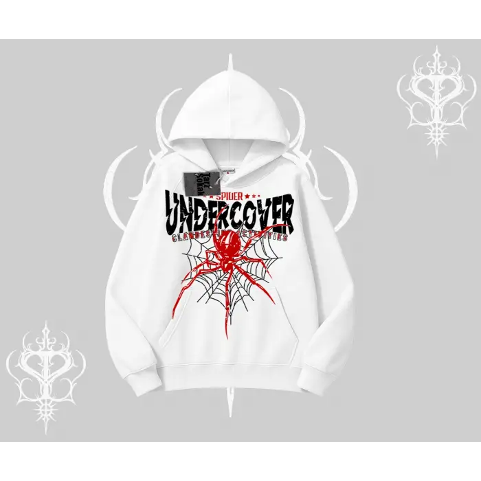 Beyaz Kapşonlu Sweatshirt Spider Undercover