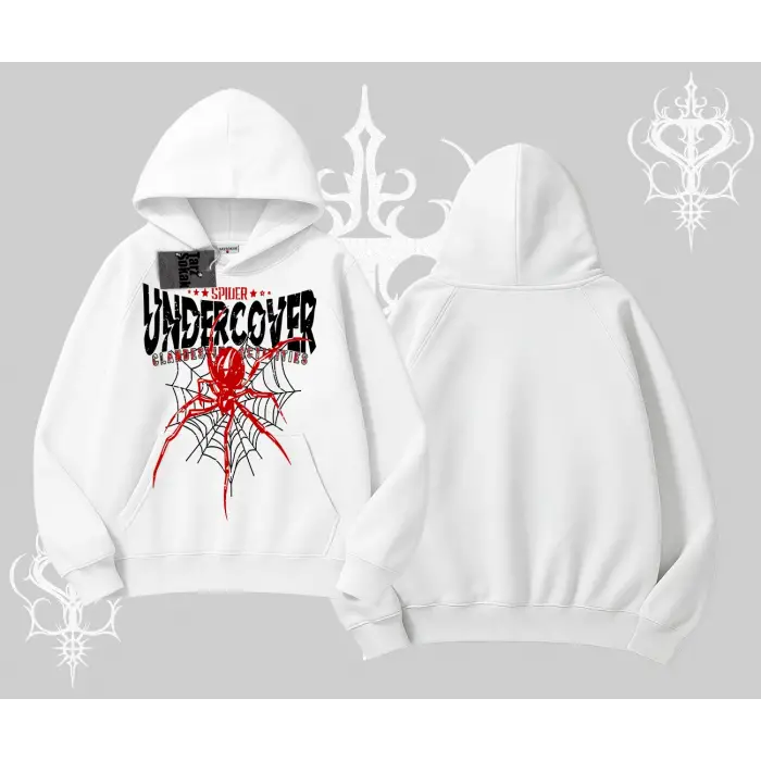 Beyaz Kapşonlu Sweatshirt Spider Undercover