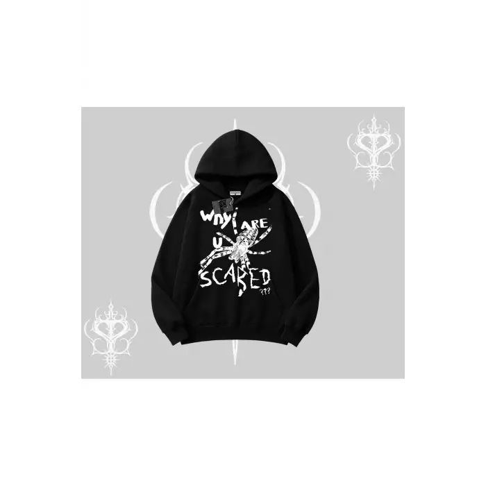 Beyaz Kapşonlu Sweatshirt Why are u Scared
