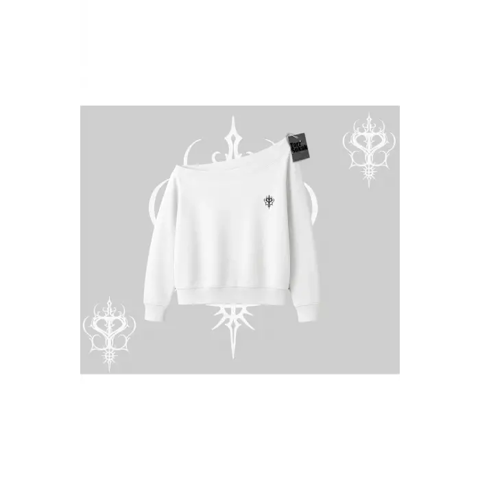 Beyaz Kayık Yaka Sweatshirt Özel logolu