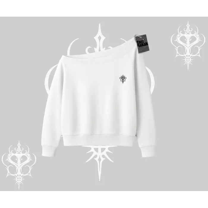 Beyaz Kayık Yaka Sweatshirt Özel logolu