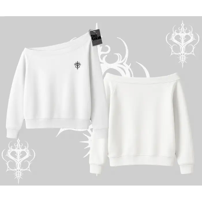 Beyaz Kayık Yaka Sweatshirt Özel logolu