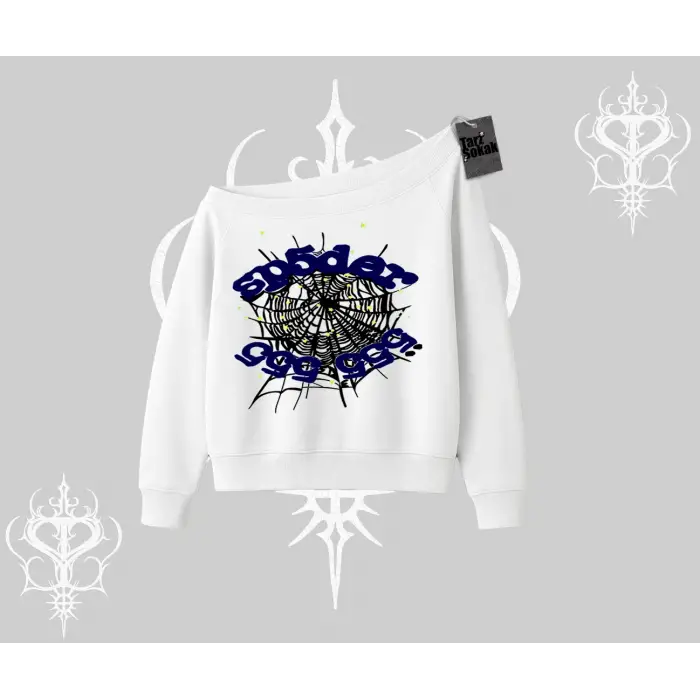 Beyaz Kayık Yaka Sweatshirt Sp55der