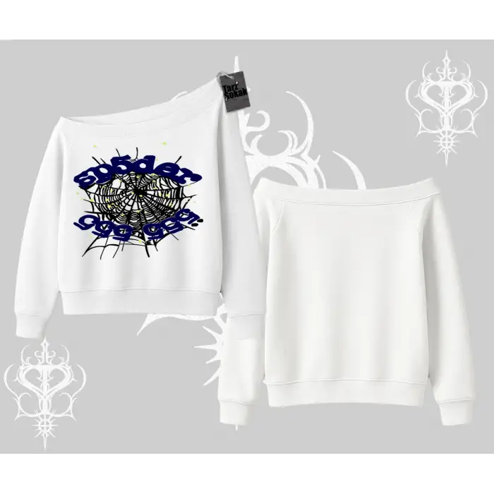 Beyaz Kayık Yaka Sweatshirt Sp55der