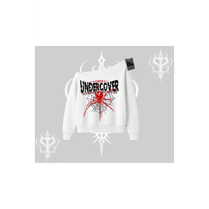 Beyaz Kayık Yaka Sweatshirt Spider Undercover