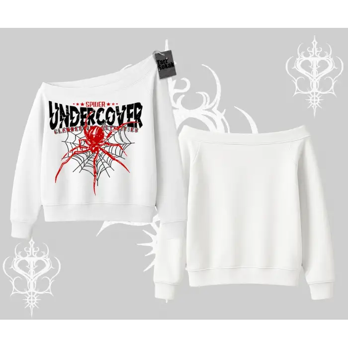 Beyaz Kayık Yaka Sweatshirt Spider Undercover