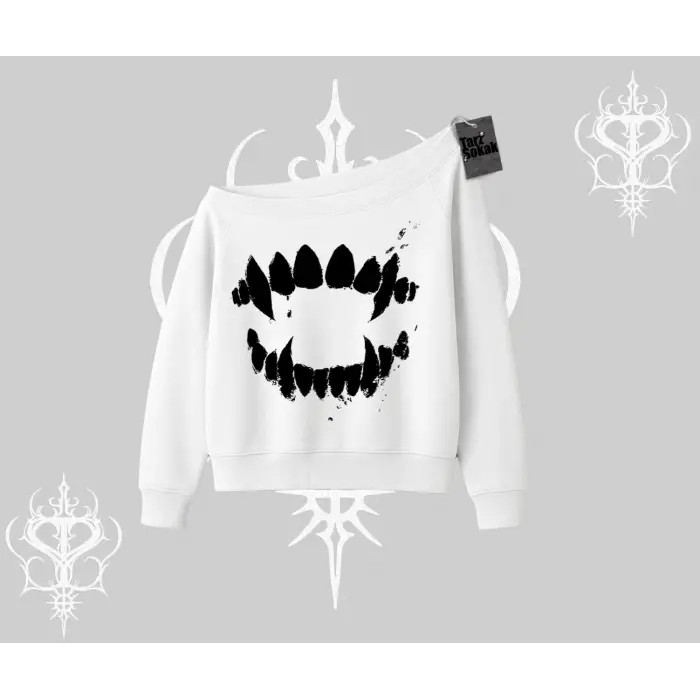 Beyaz Kayık Yaka Sweatshirt Vampir Dış