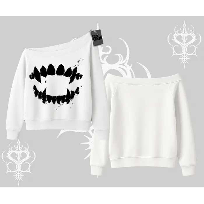 Beyaz Kayık Yaka Sweatshirt Vampir Dış