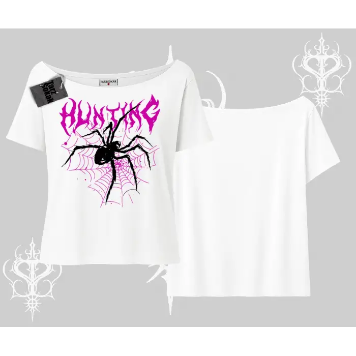 Beyaz Kayık yaka Tişört Autumn Spider