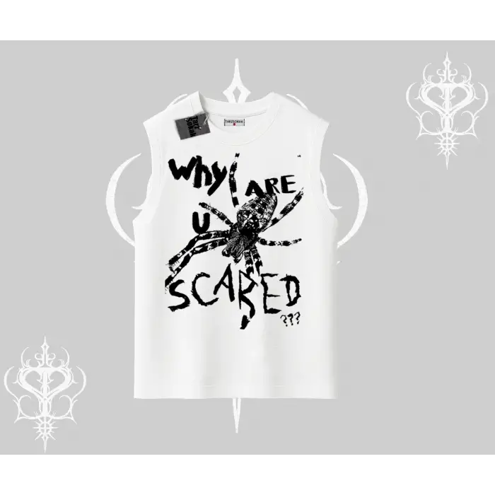 Beyaz Kolsuz Tişört Why are u Scared