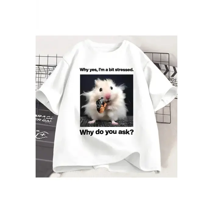 Beyaz Neden Bu Kadar Stres Komik Baskı Weirdcore Unhinged Hayvan Fare Gra
