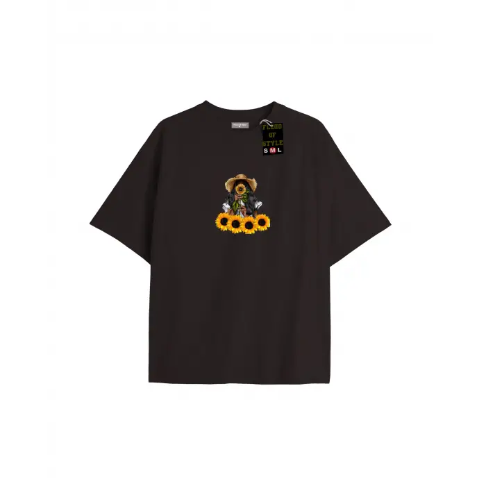 Beyaz Oversize T-shirt ay çiçeği Özel tasarım
