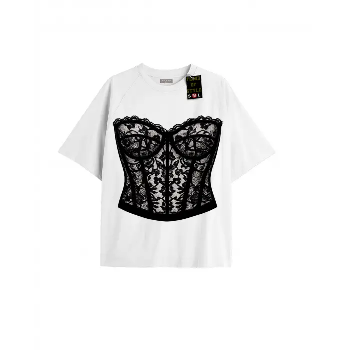 Beyaz Oversize T-shirt danteli Özel tasarım