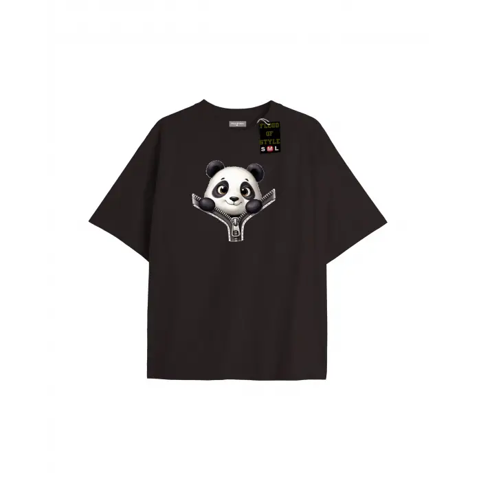 Beyaz Oversize T-shirt panda Özel tasarım