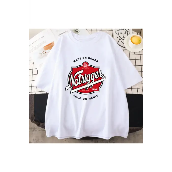 Beyaz Tee no-tetik grafik baskı -gömlek Ropa Mujer