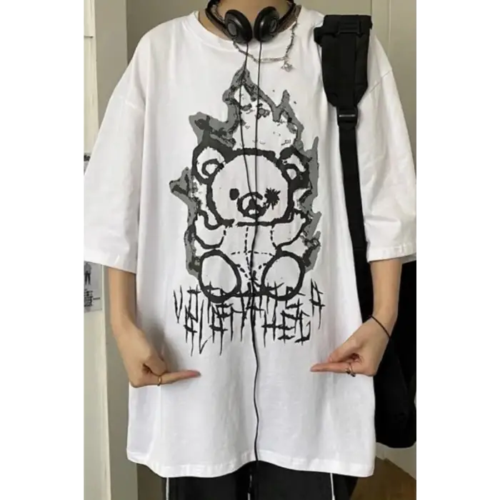 Beyaz Unisex Alev Ayı Tişört