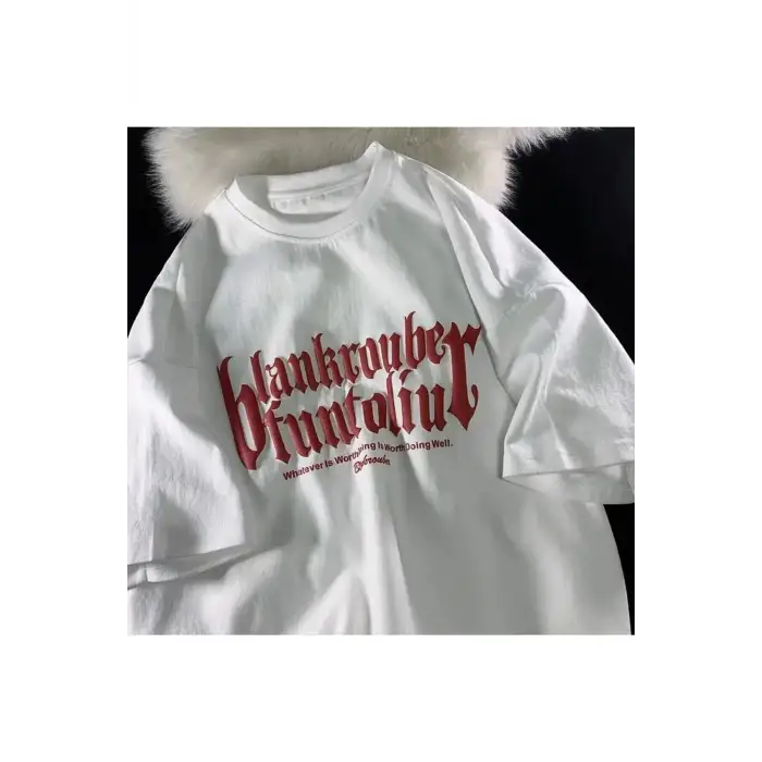 Beyaz Unisex Blankrouber Yazılı Tişört