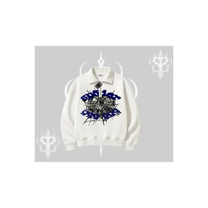 Beyaz Yarım Fermuarlı Sweatshirt Sp55der