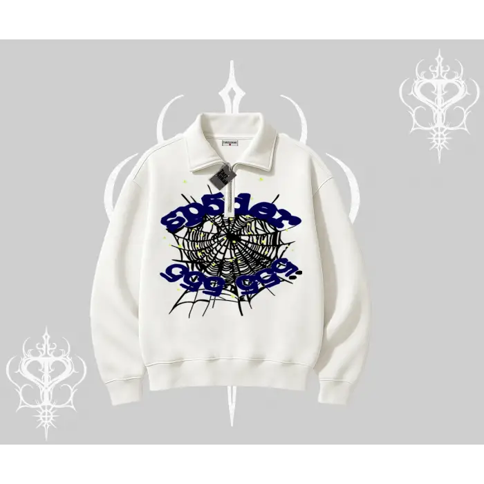 Beyaz Yarım Fermuarlı Sweatshirt Sp55der