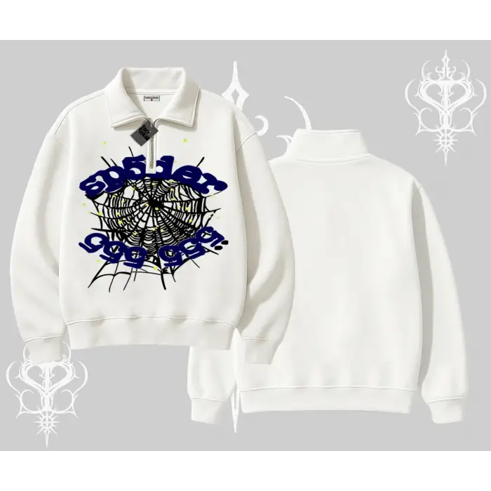 Beyaz Yarım Fermuarlı Sweatshirt Sp55der