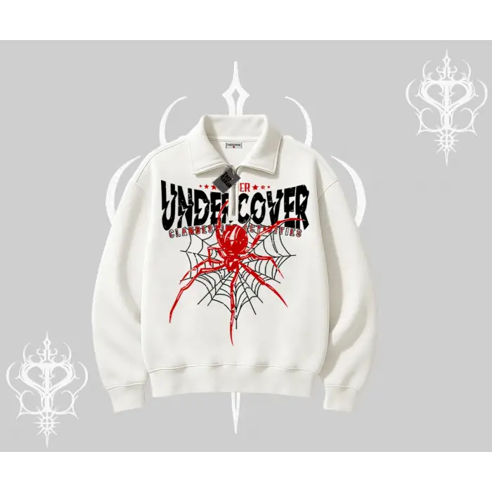 Beyaz Yarım Fermuarlı Sweatshirt Spider Undercover