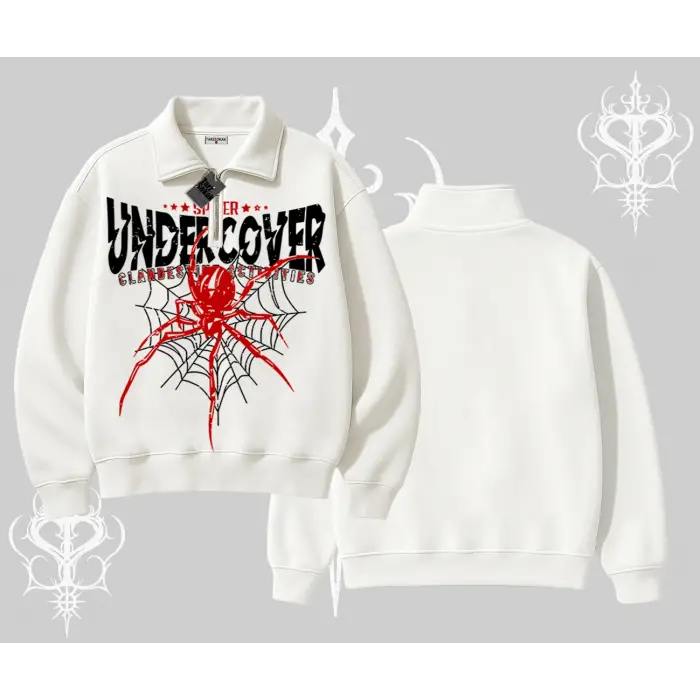 Beyaz Yarım Fermuarlı Sweatshirt Spider Undercover