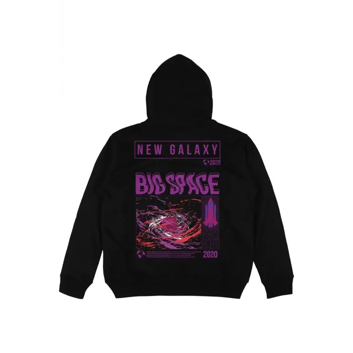 Big Space Siyah Oversize Unisex Kapüşonlu Sweatshirt Hoodie