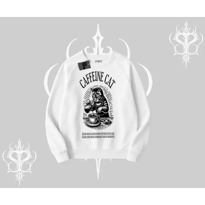 Biskilet Sweatshirt Caffeine Cat Kahve Temalı Kedi Baskılı