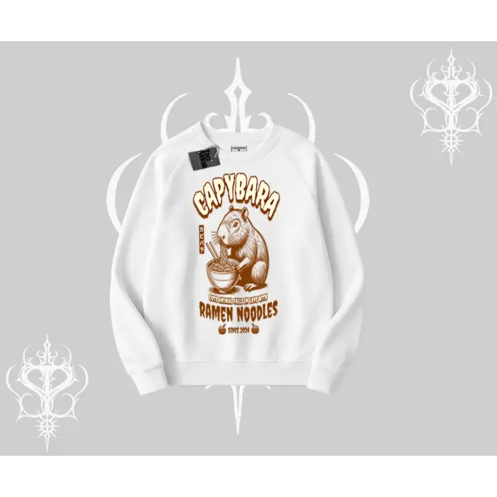 Biskilet Sweatshirt Cute Capybara Enjoying Ramen Noodles Artwork