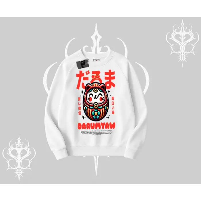 Biskilet Sweatshirt Daruma Kedi Anime Baskılı