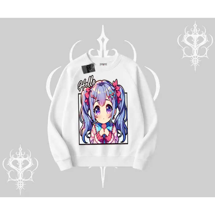 Biskilet Sweatshirt Hello Anime Kız Sevimli Karakter Baskılı