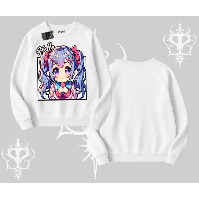 Biskilet Sweatshirt Hello Anime Kız Sevimli Karakter Baskılı